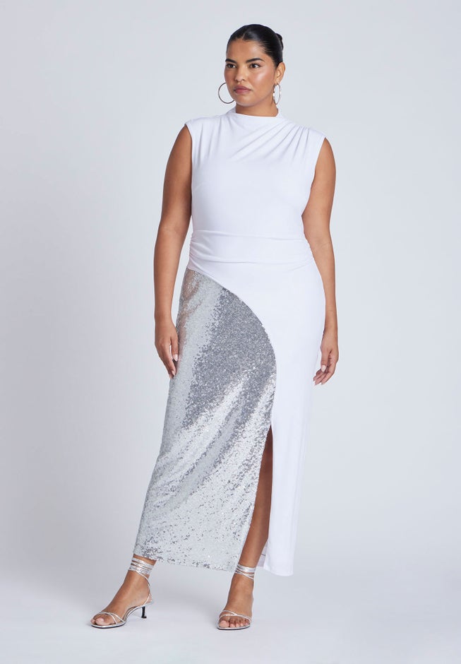 Funnel Neck Knit Dress With Sequin image number null