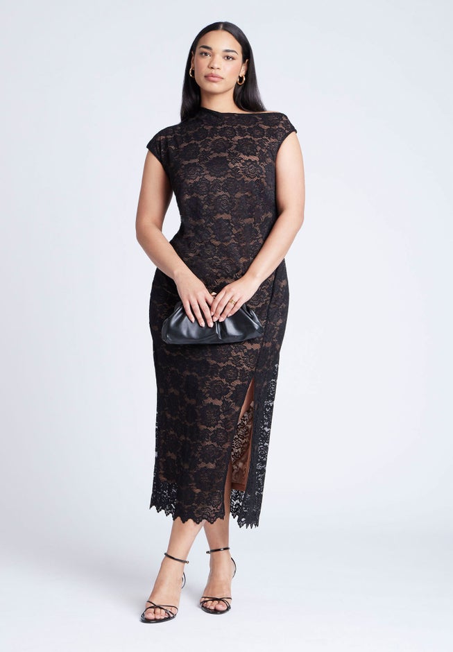 Lace Fitted Midi Dress image number 4