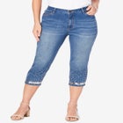 Plus Size Sequin Trim Straight Leg Capri Jean image number null
