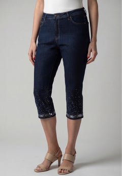 Plus Size Sequin Trim Straight Leg Capri Jean
