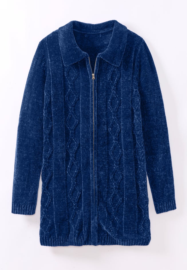 Chenille Zip Cable Cardigan Sweater image number 1