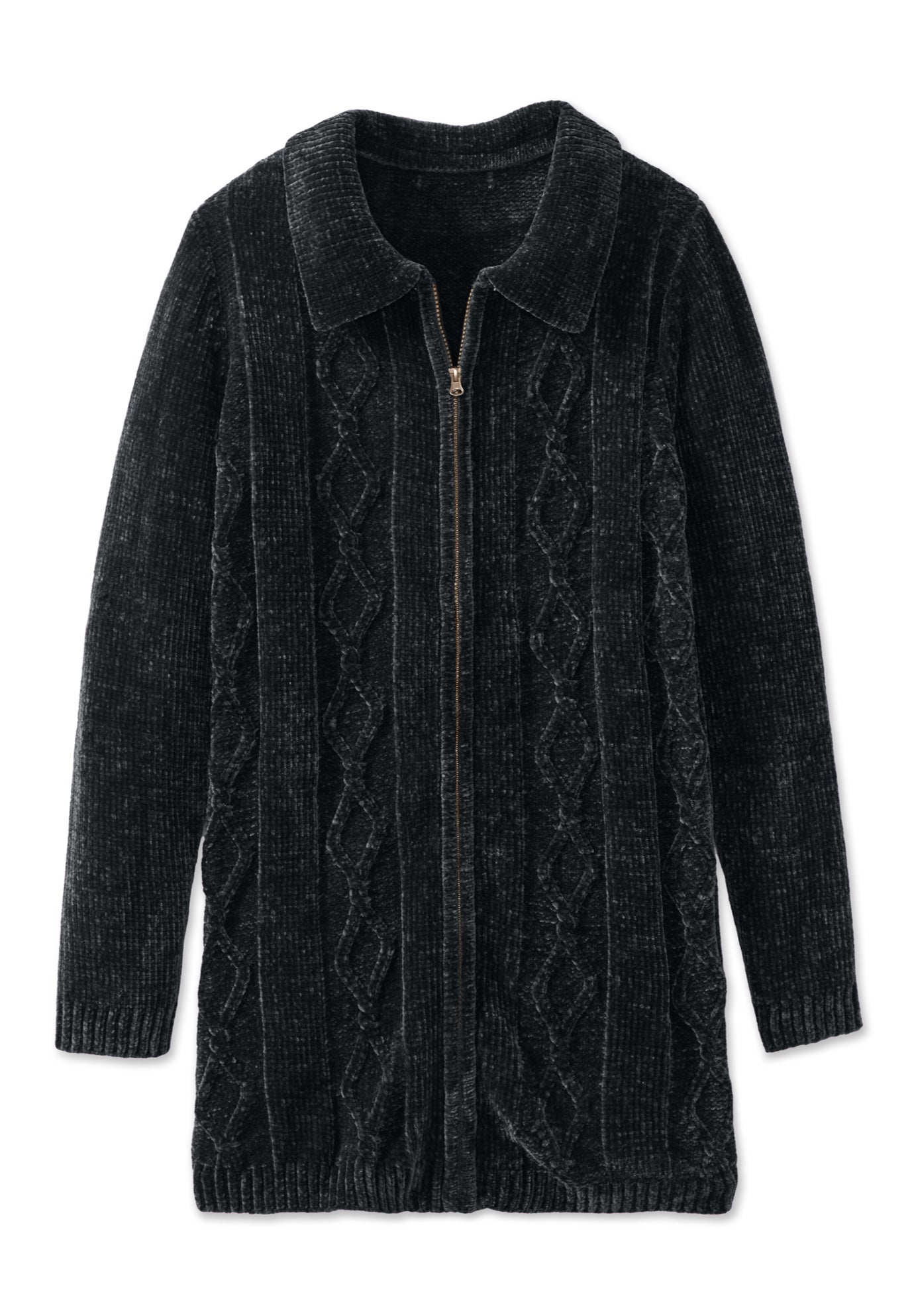 Chenille Zip Cable Cardigan Sweater image number 1