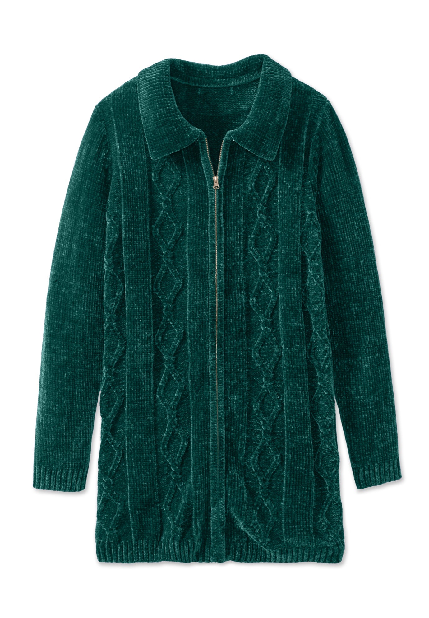 Chenille Zip Cable Cardigan Sweater image number 1