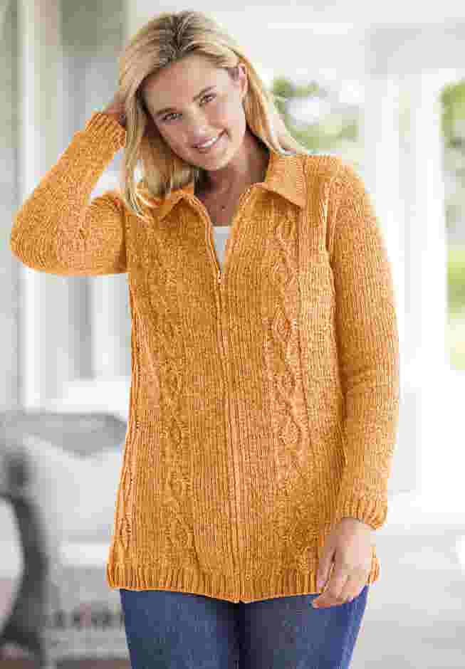 Chenille Zip Cable Cardigan image number 3