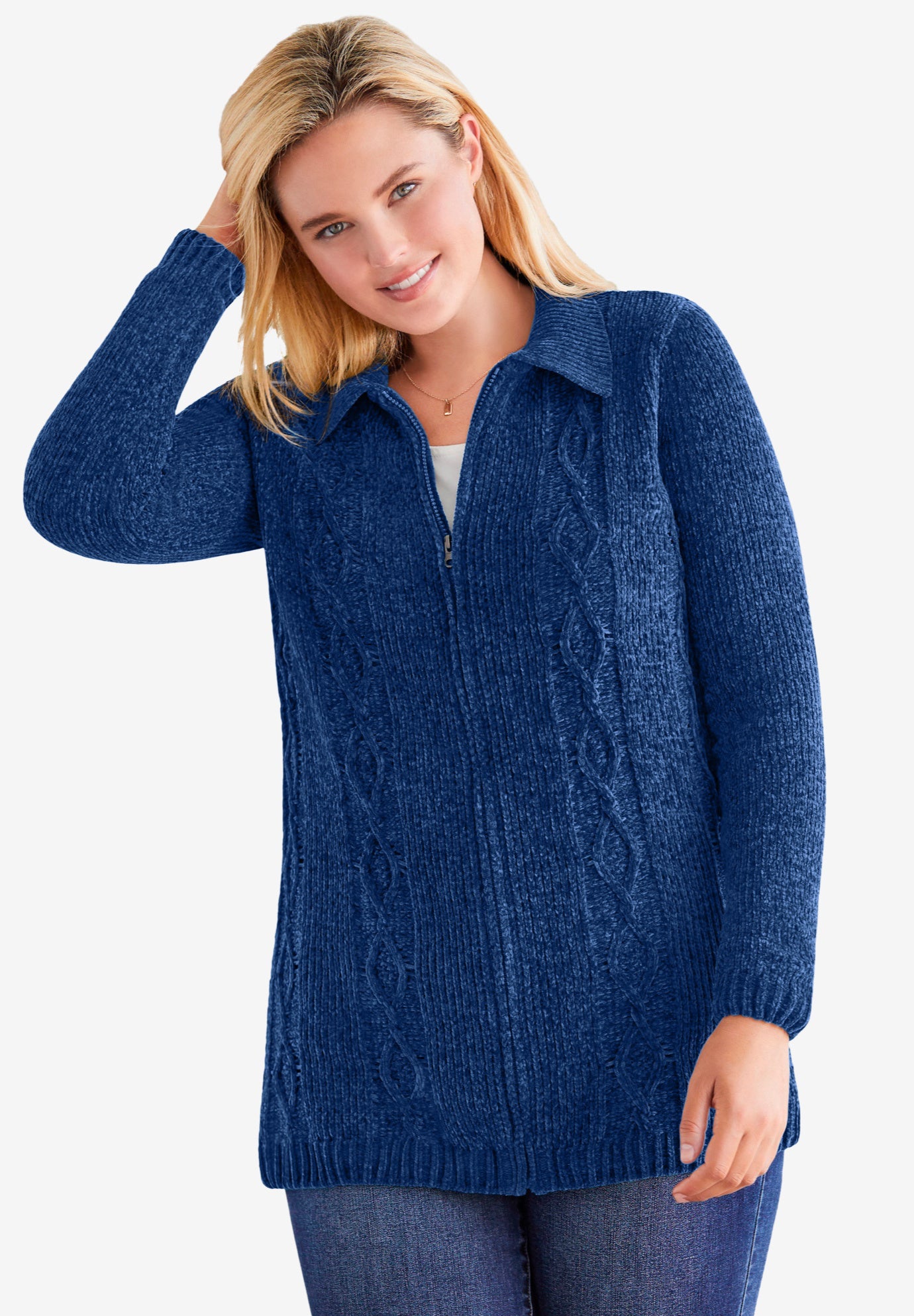 Chenille Zip Cable Cardigan Sweater image number 0