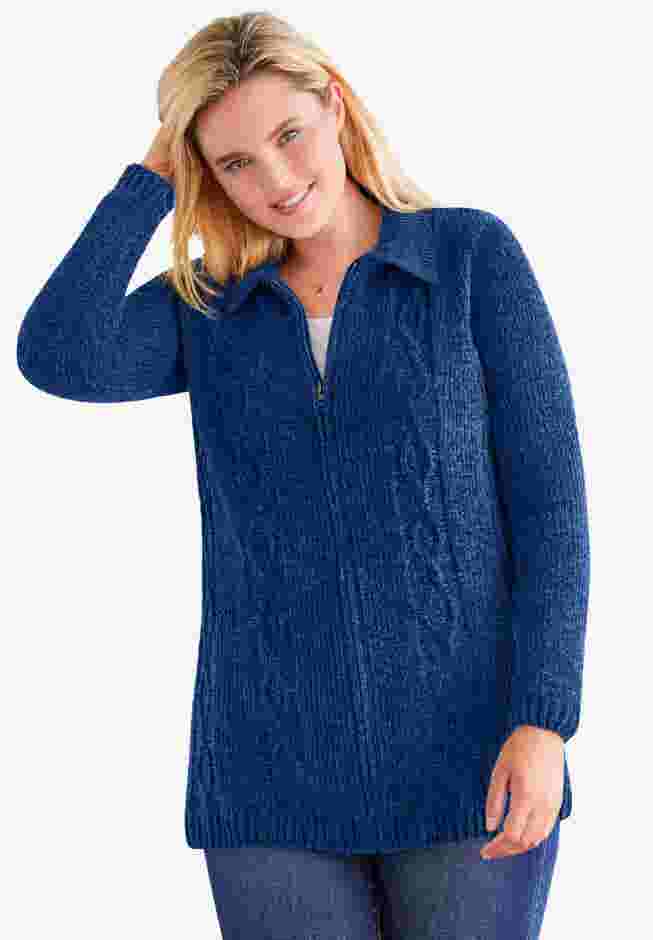Chenille Zip Cable Cardigan image number 0