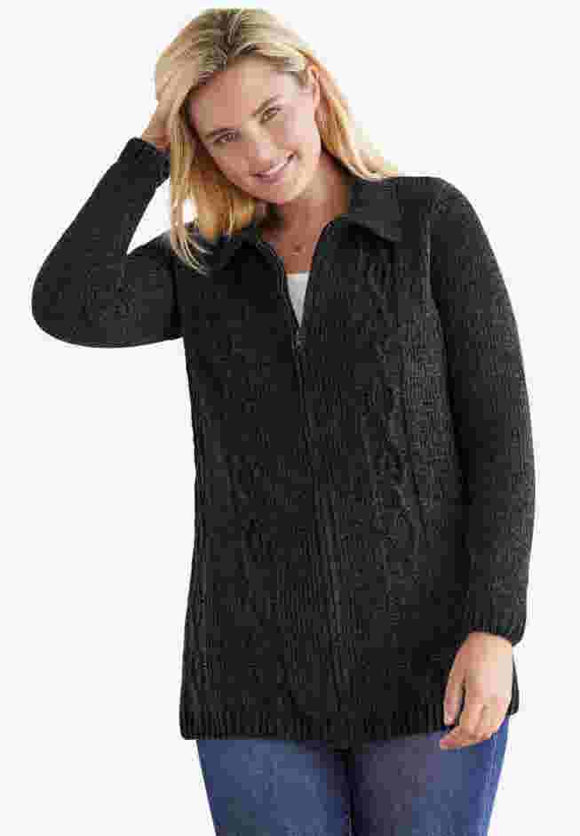 Chenille Zip Cable Cardigan image number 0