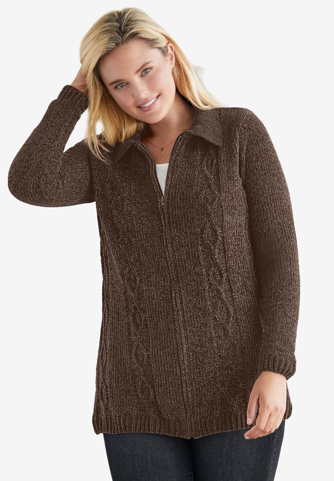 Chenille Zip Cable Cardigan image number 0
