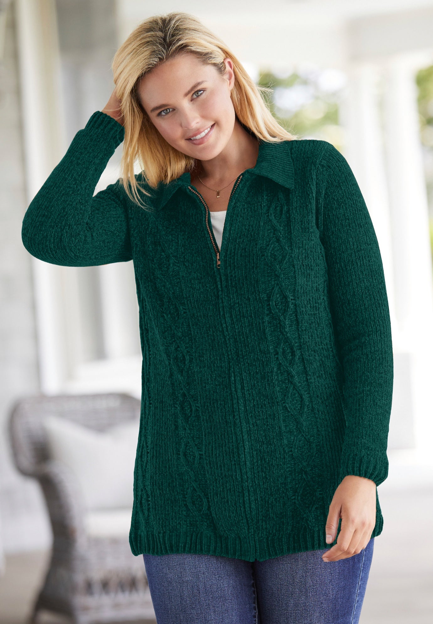 Chenille Zip Cable Cardigan image number 0