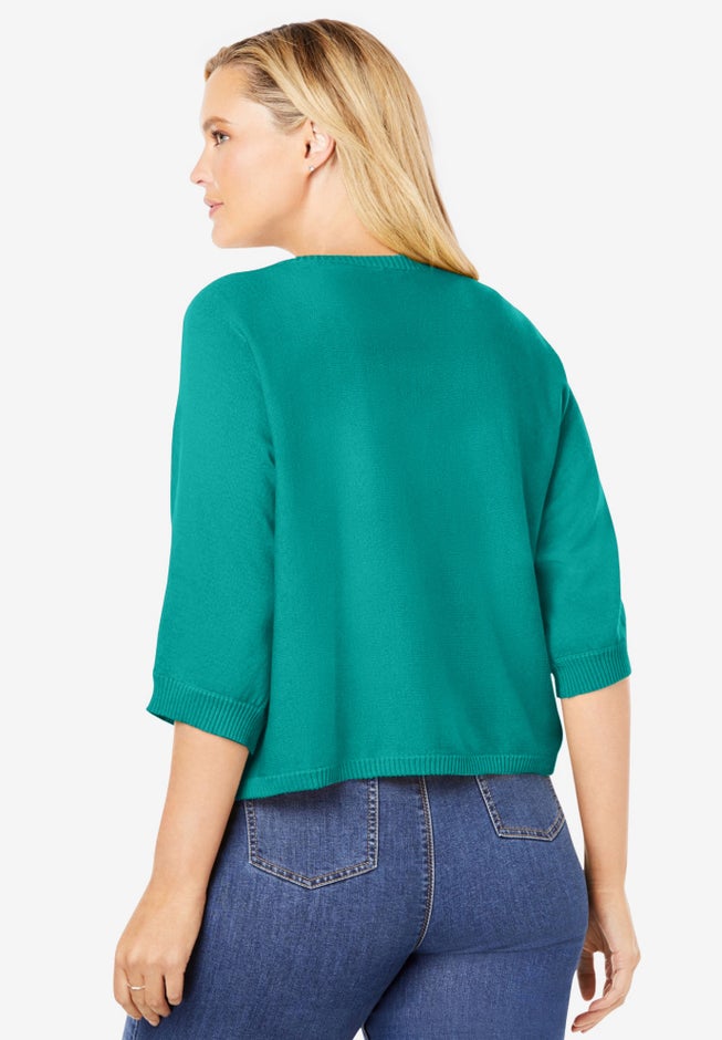 Rib Trim Cardigan Shrug Sweater image number 1
