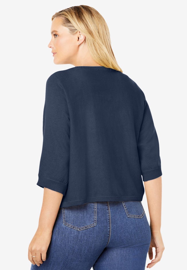 Rib Trim Cardigan Shrug Sweater image number 1