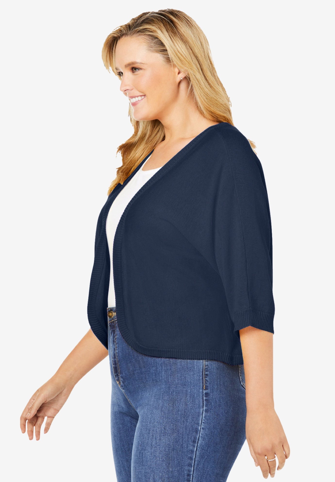 Rib Trim Cardigan Shrug Sweater image number 2