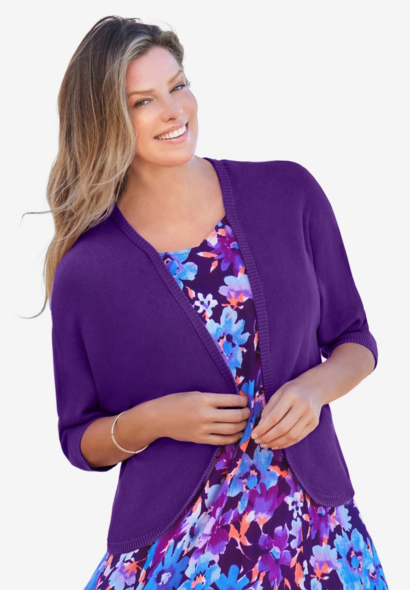 Rib Trim Cardigan Shrug Sweater image number 0