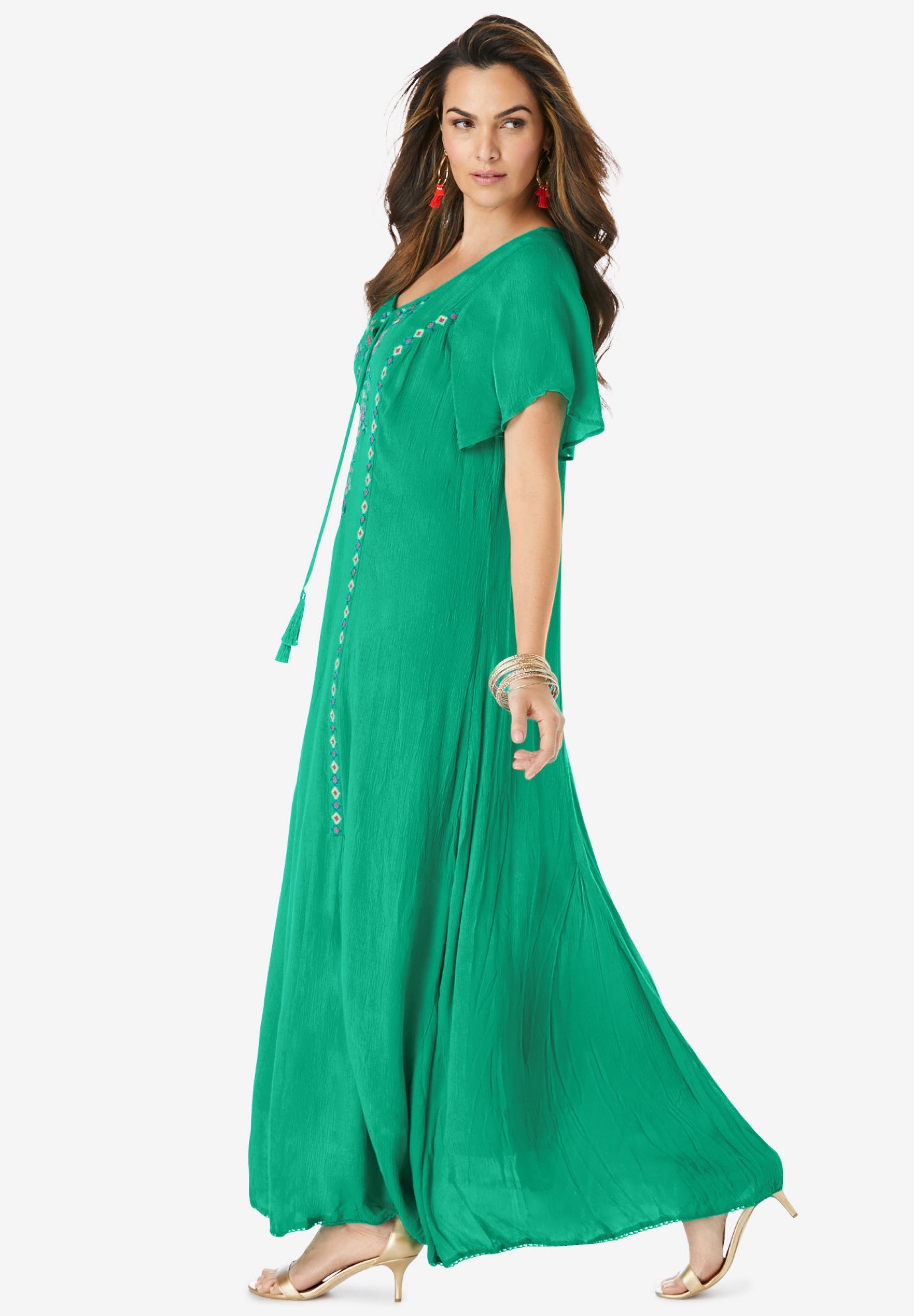 Plus Size Flutter Sleeve Hand Crinkled Maxi Dress – Curvy A-Line image number 2