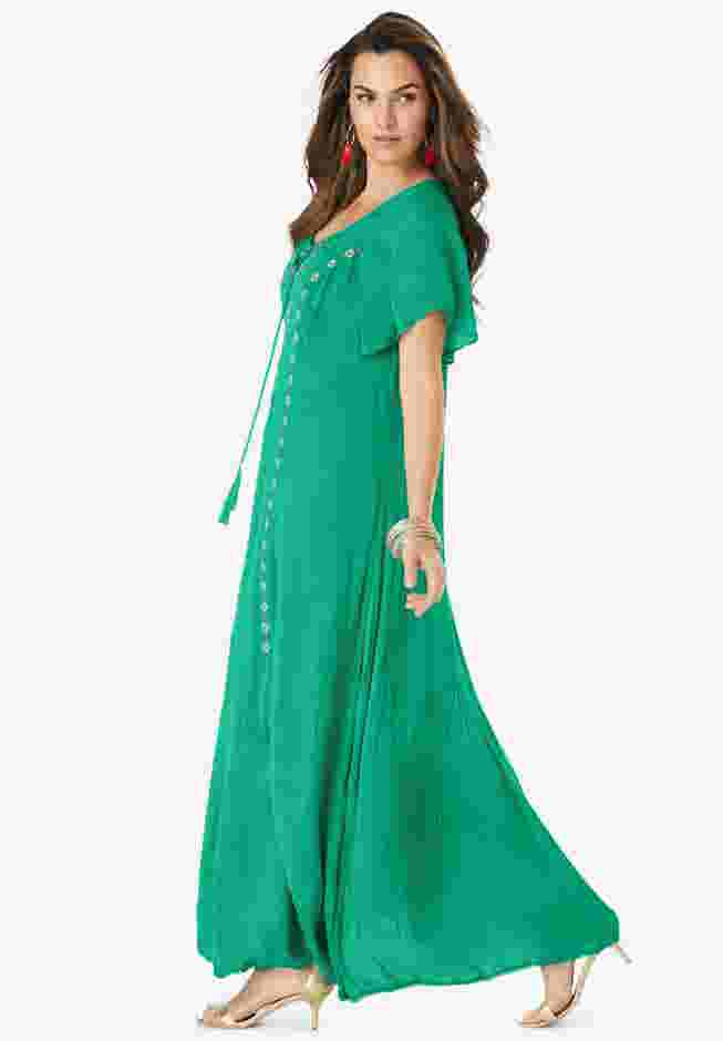 Hand-Crinkled Embroidered Maxi Dress image number 2