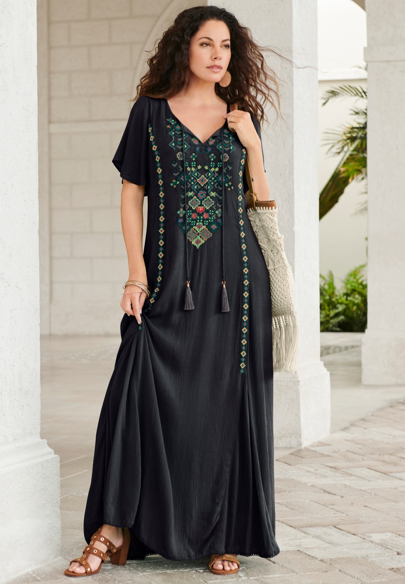 Plus Size Flutter Sleeve Hand Crinkled Maxi Dress &ndash; Curvy A-Line image number 0
