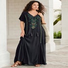 Plus Size Flutter Sleeve Hand Crinkled Maxi Dress &ndash; Curvy A-Line image number null