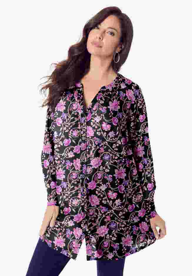 Button Down Y Neck Tunic image number 0