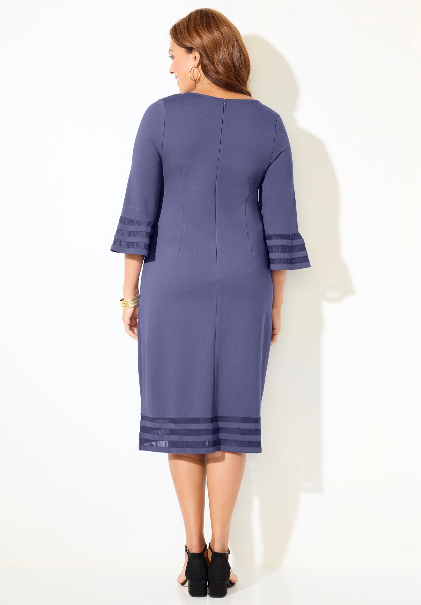 Bell Sleeve Ponte Mesh Shift Shirtdress image number 1