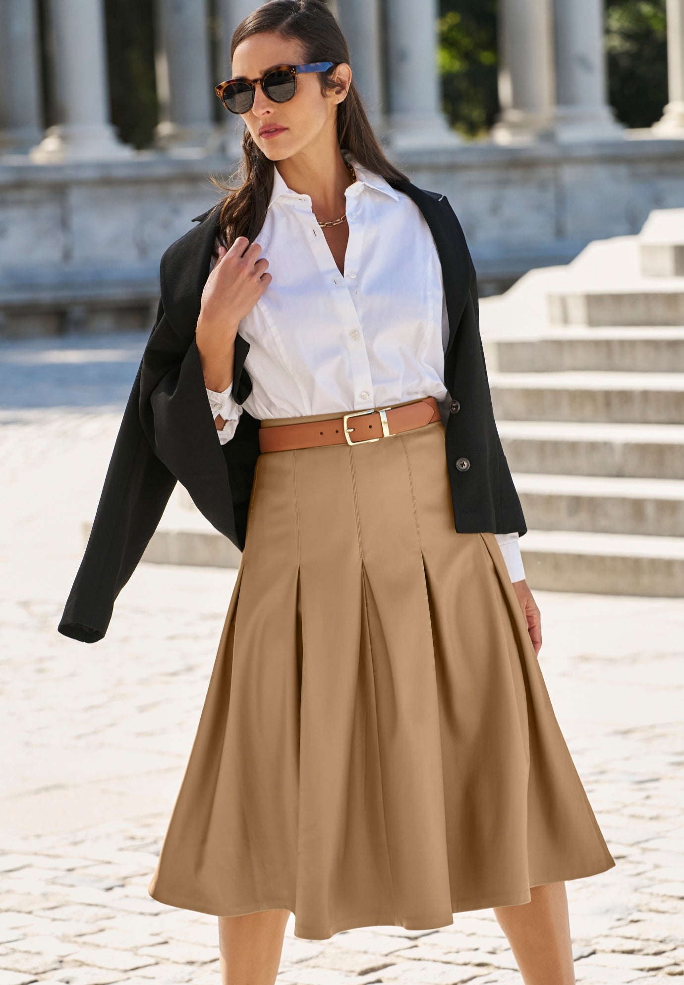 Faux Leather Pleated Midi Skirt image number 0