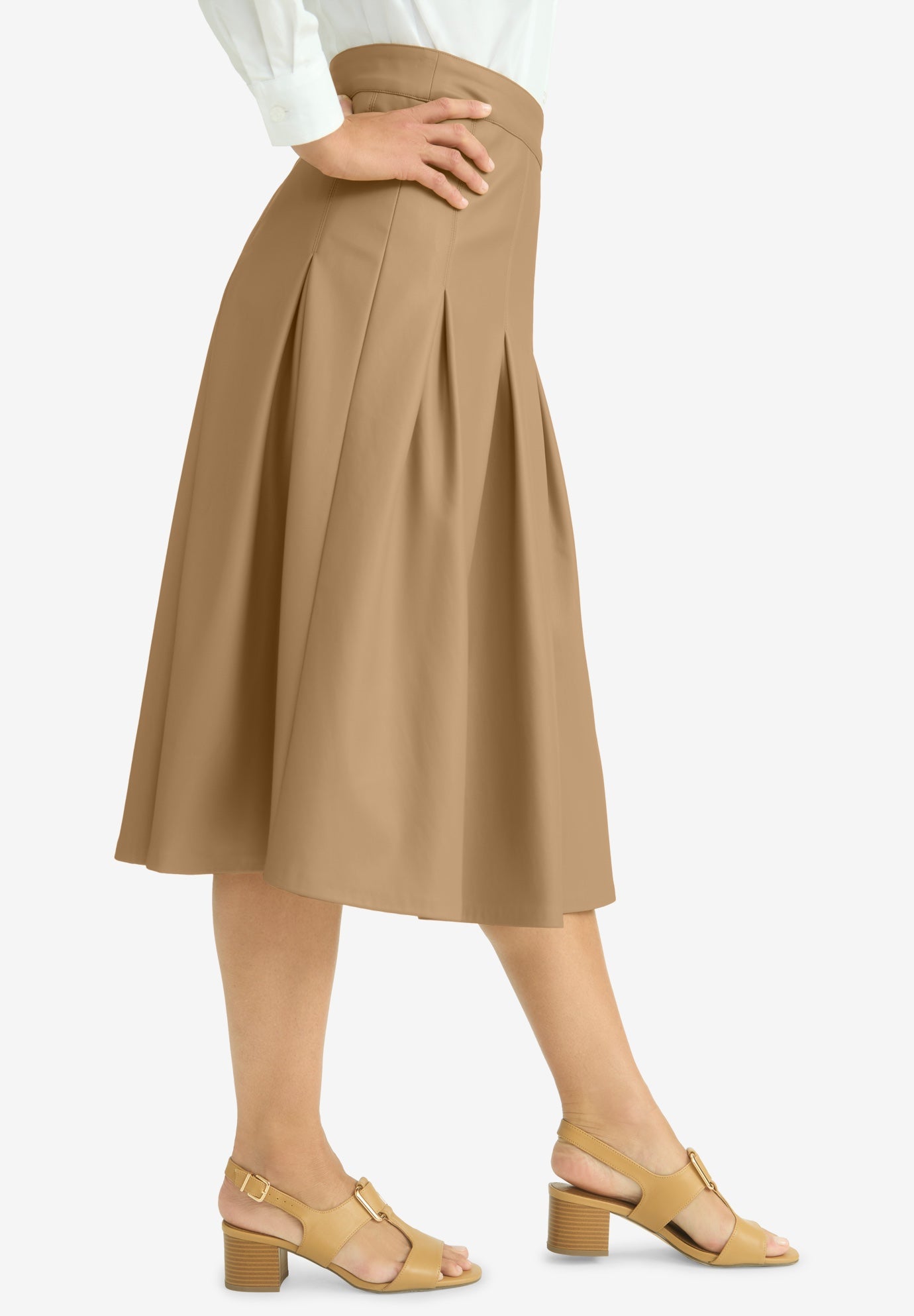 Faux Leather Pleated Midi Skirt image number 3