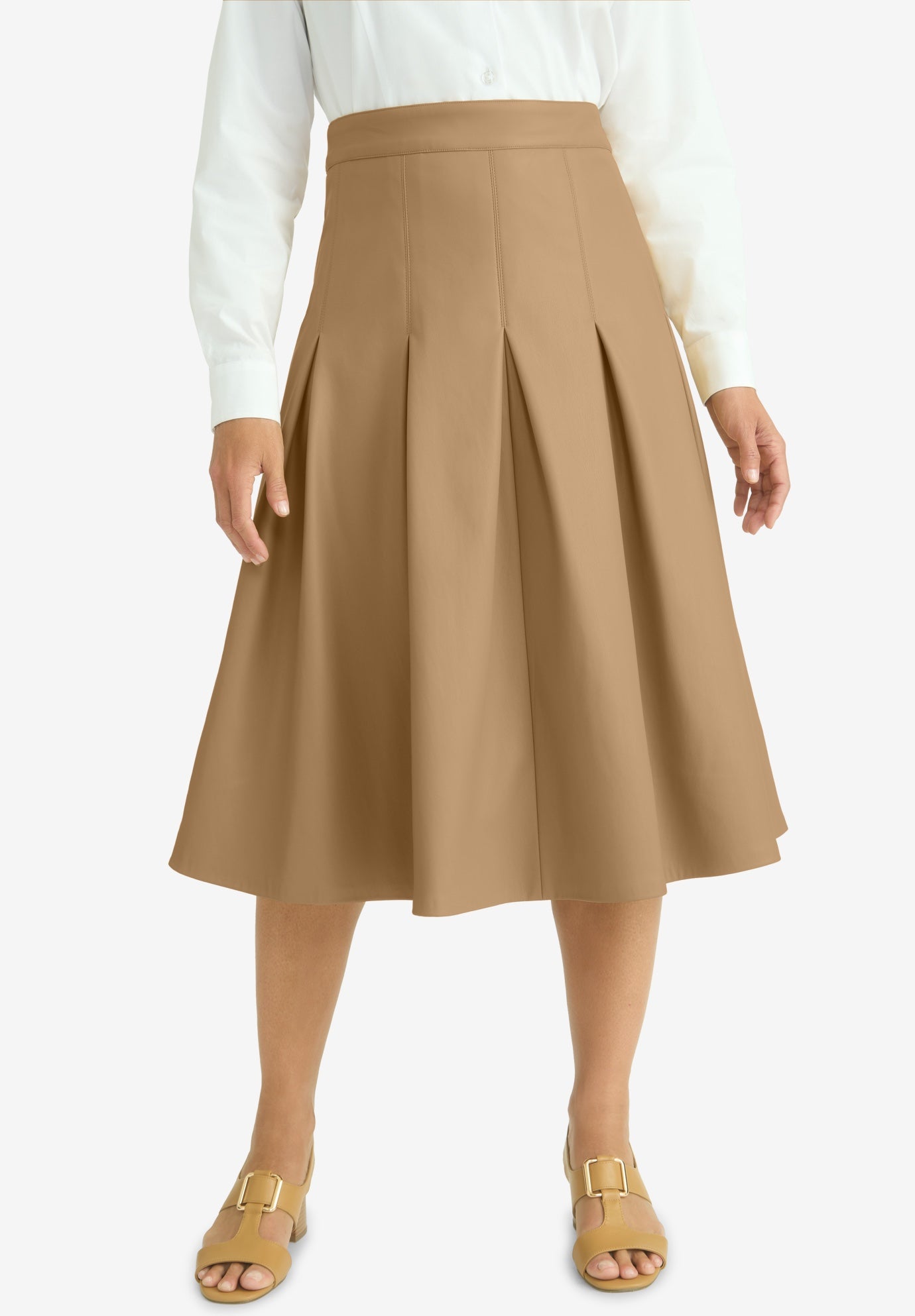 Faux Leather Pleated Midi Skirt image number 1