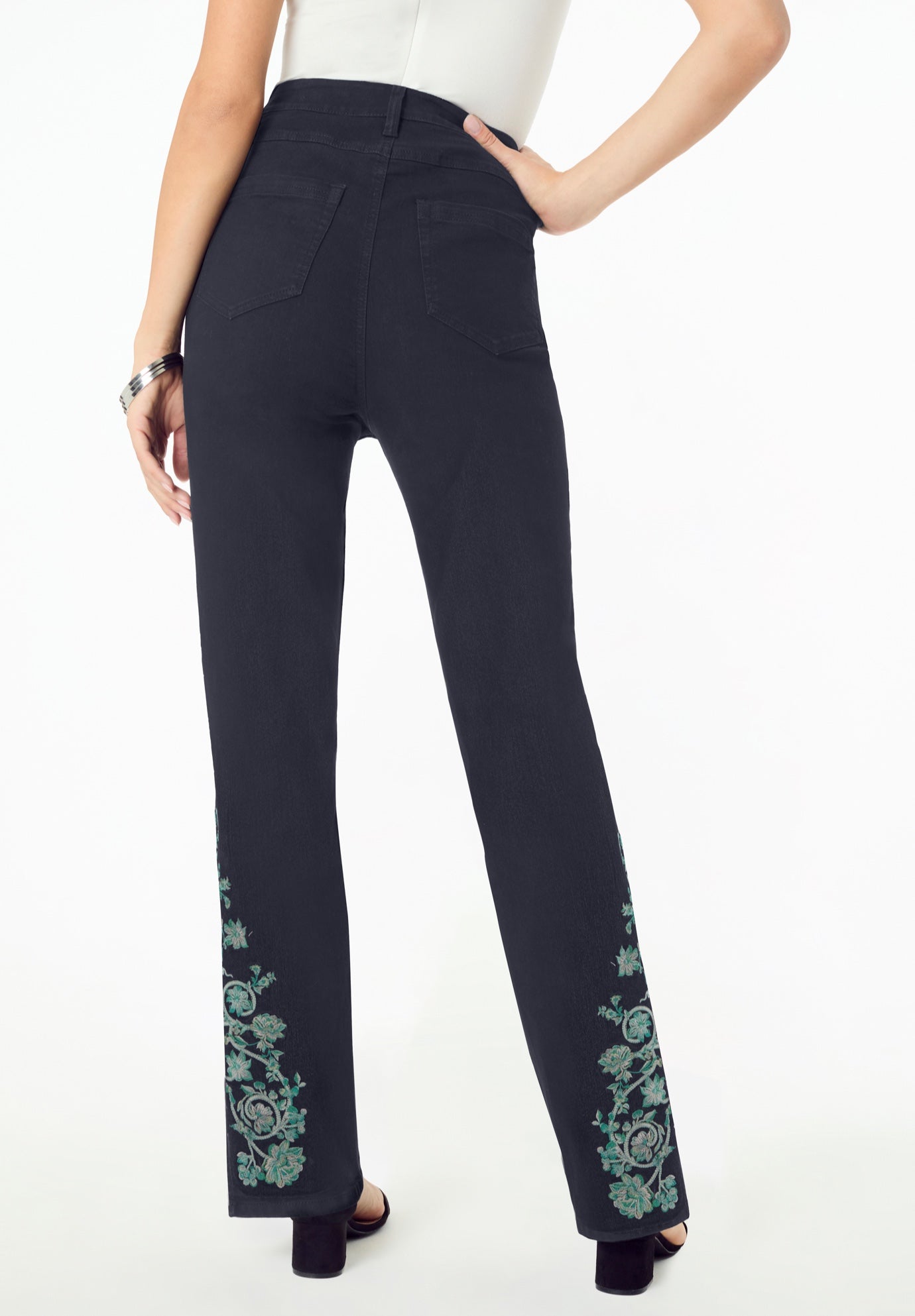 Plus Size Invisible Stretch&reg; Embroidered Split Flare-Leg Jean image number 1