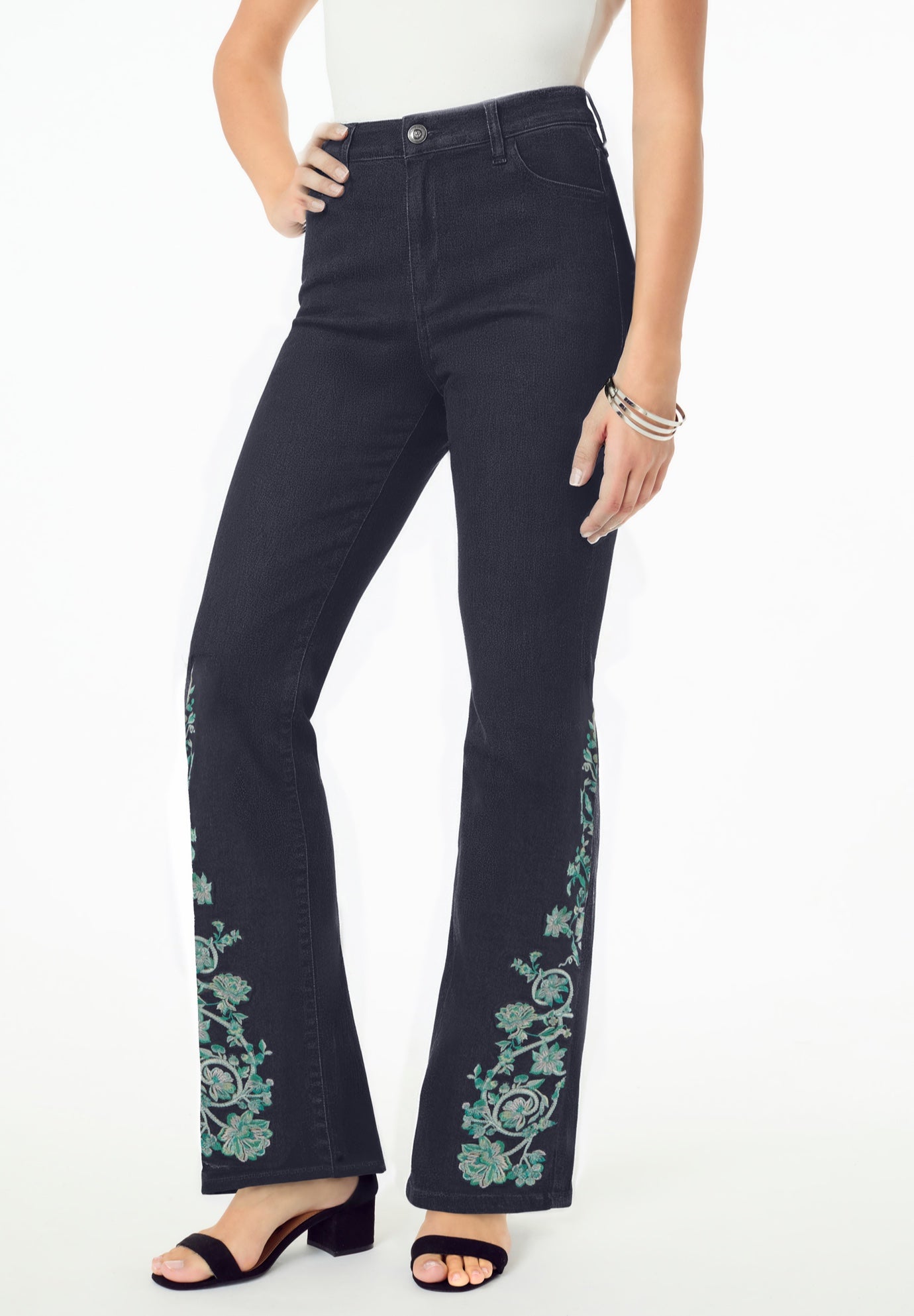 Plus Size Invisible Stretch&reg; Embroidered Split Flare-Leg Jean image number 0