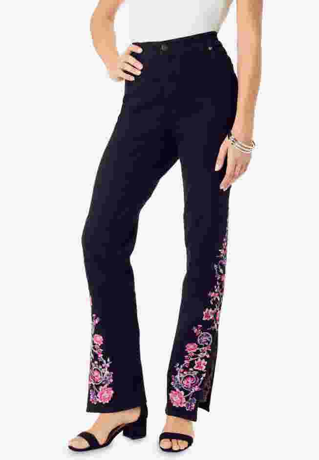 Invisible Stretch® Embroidered Split Flare-Leg Jean image number 0