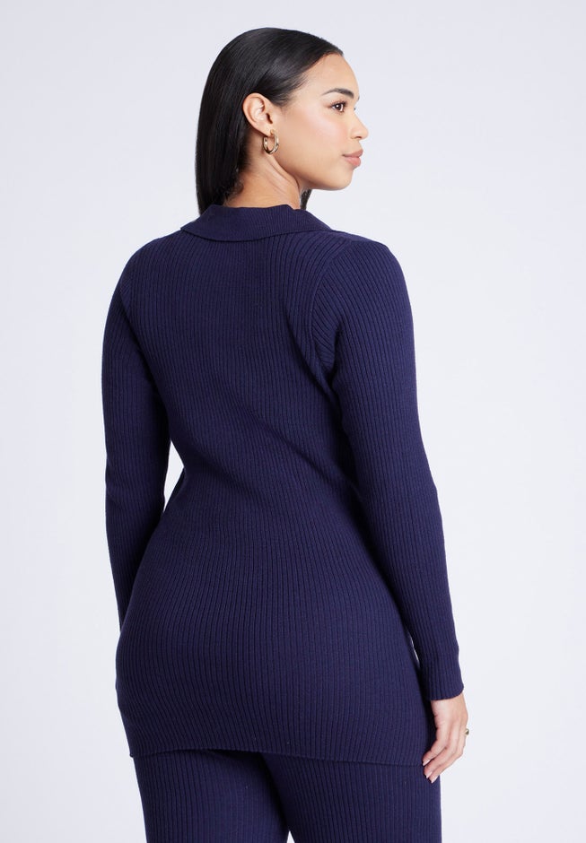 Button Front Long Ribbed Cardigan image number 1