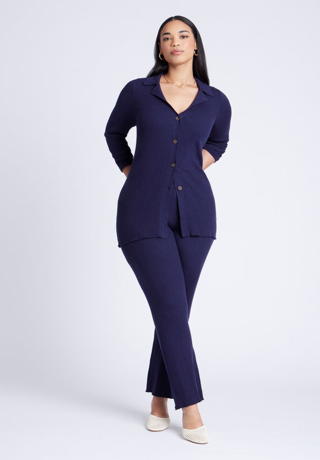 Button Front Long Ribbed Cardigan image number 2