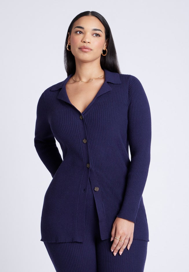 Button Front Long Ribbed Cardigan image number 0