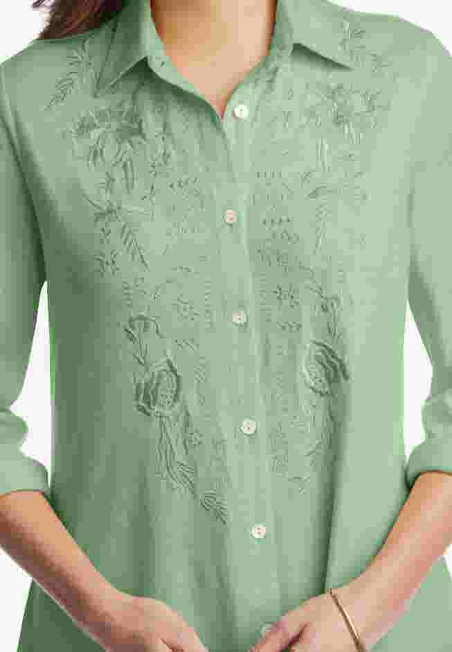 Button-Front Embroidered Tunic image number 3