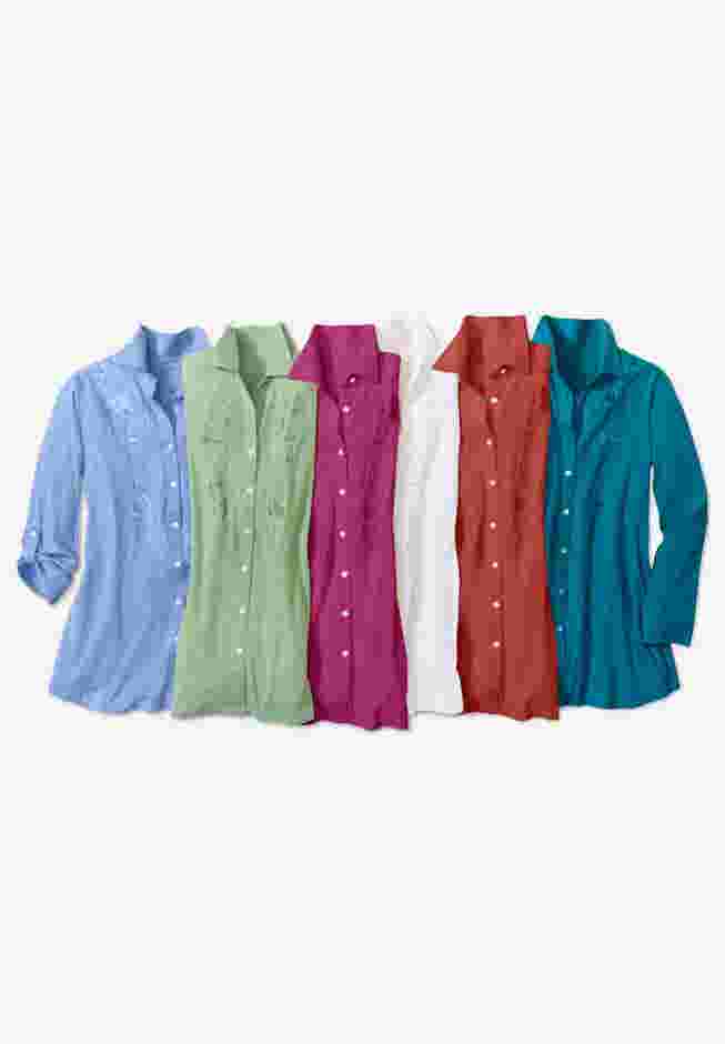 Button-Front Embroidered Tunic image number 4