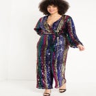 Multicolor Stripe Sequin Jumpsuit image number null