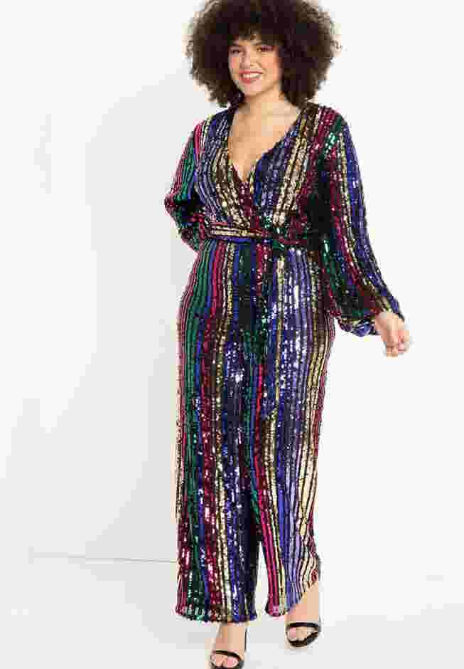 Multicolor Stripe Sequin Jumpsuit image number 1