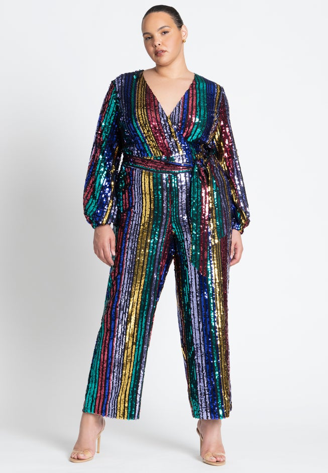 Multicolor Stripe Sequin Jumpsuit image number null