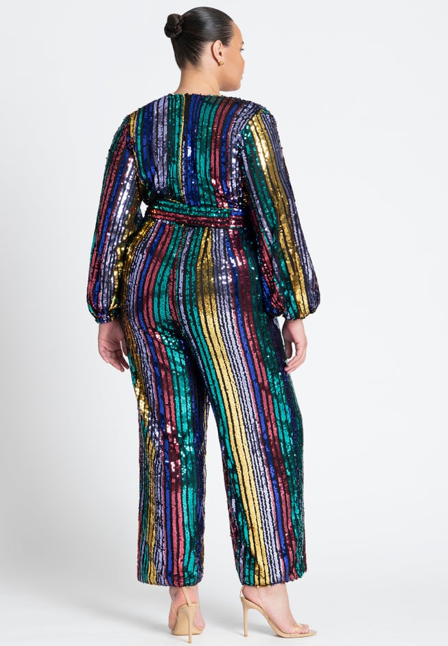 Multicolor Stripe Sequin Jumpsuit image number null