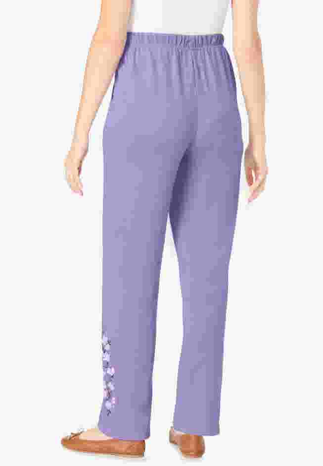 7-Day Knit Embroidered Straight-Leg Pull-On Pants image number 2