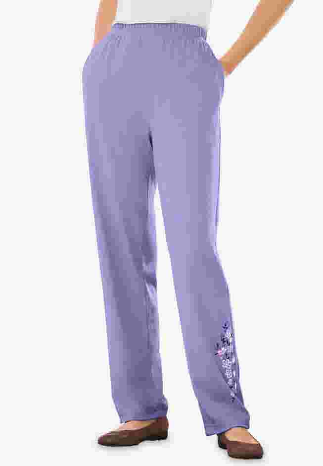 7-Day Knit Embroidered Straight-Leg Pull-On Pants image number 1