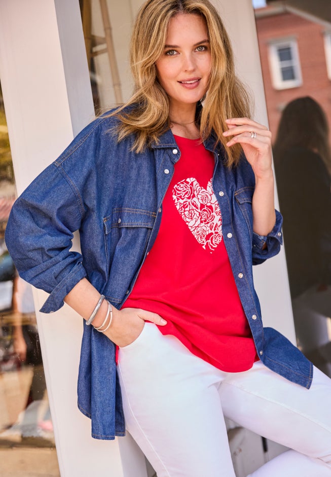 Snap Front 4-Pocket Denim Big Shirt image number 2