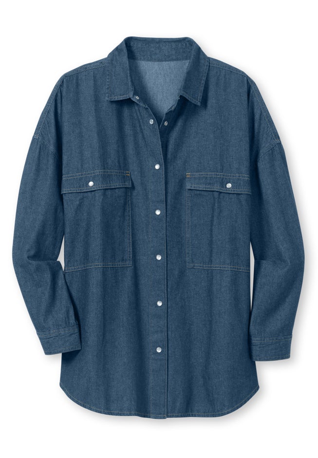 Snap Front 4-Pocket Denim Big Shirt image number null