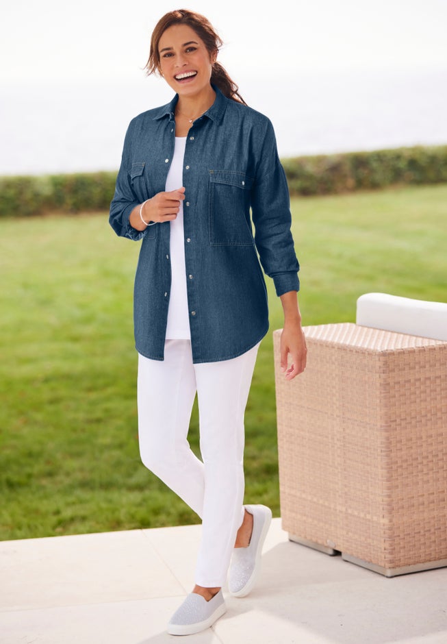Snap Front 4-Pocket Denim Big Shirt image number null
