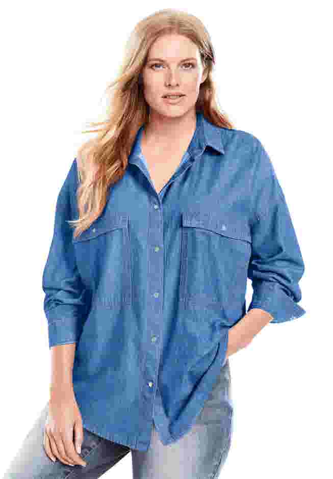 Snap Front 4-Pocket Denim Big Shirt image number 0