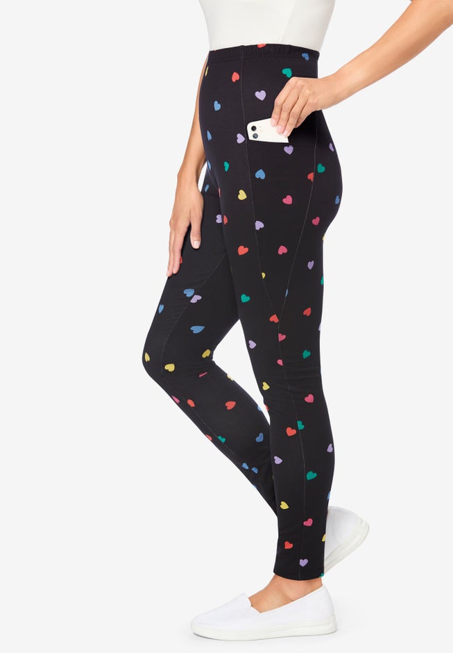Stretch-Cotton Knit Pull-On Printed Pocket Leggings image number 3
