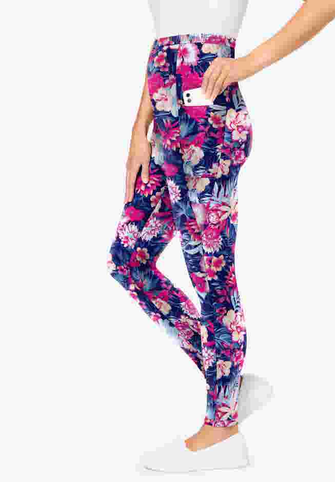 Stretch-Cotton Knit Pull-On Printed Pocket Leggings image number 2