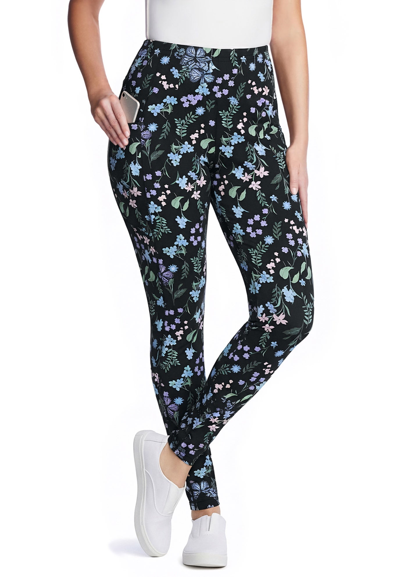 Stretch-Cotton Knit Pull-On Printed Pocket Leggings image number 0
