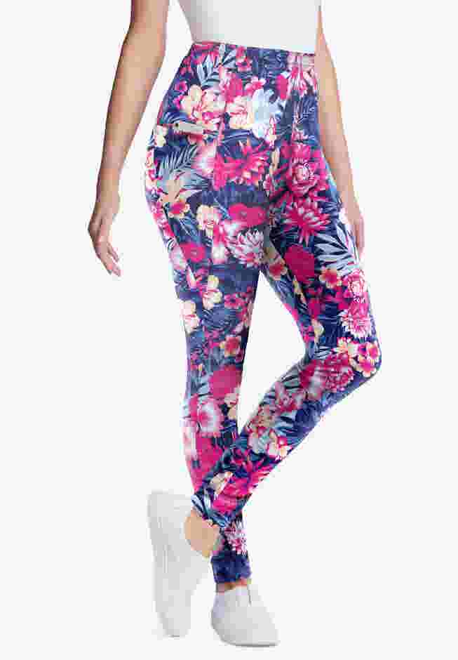 Stretch-Cotton Knit Pull-On Printed Pocket Leggings image number 0