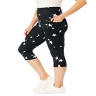 Stretch-Cotton Knit Pull-On Printed Pocket Capri Leggings image number null