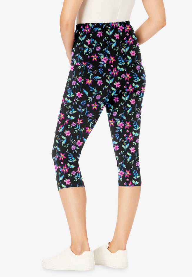 Stretch-Cotton Knit Pull-On Printed Pocket Capri Leggings image number 1
